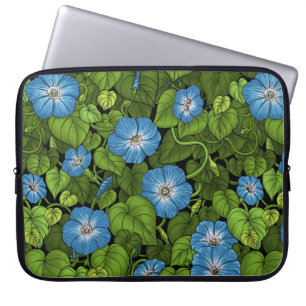 Morning glory in blue and green laptop sleeve