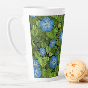 Morning glory in blue and green latte mug