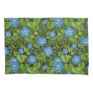 Morning glory in blue and green pillowcase