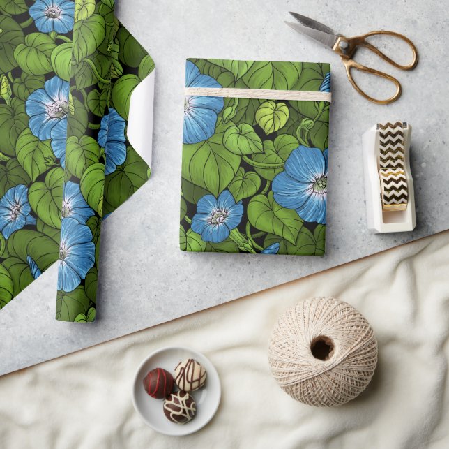 Morning glory in blue and green wrapping paper (Crafts)