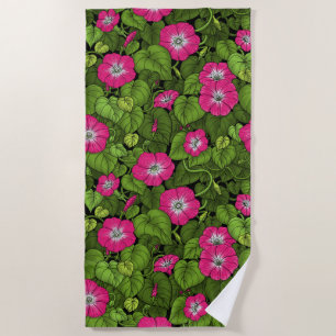 Morning glory in pink and green beach towel