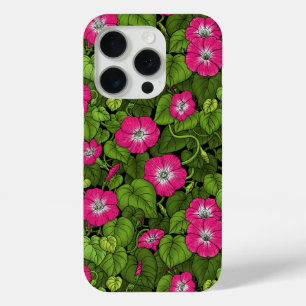 Morning glory in pink and green iPhone 15 pro case