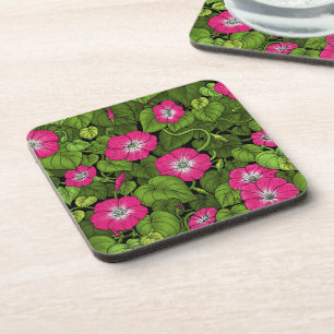 Morning glory in pink and green coaster
