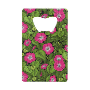 Morning glory in pink and green credit card bottle opener