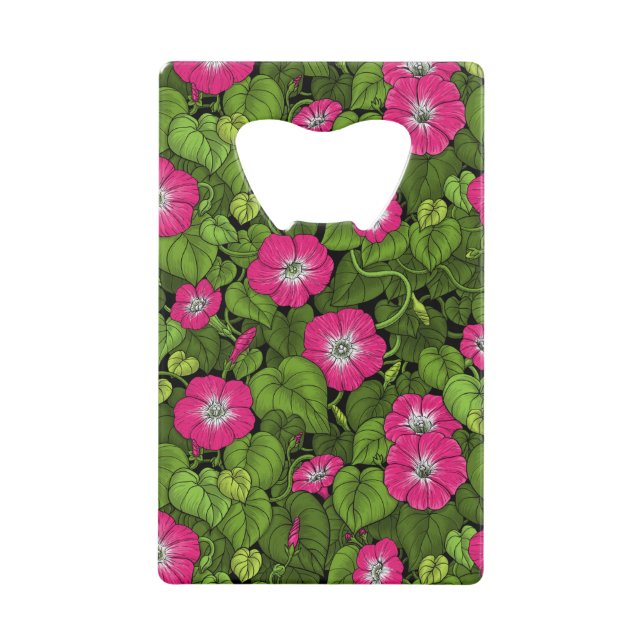 Morning glory in pink and green credit card bottle opener (Front)
