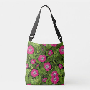 Morning glory in pink and green crossbody bag