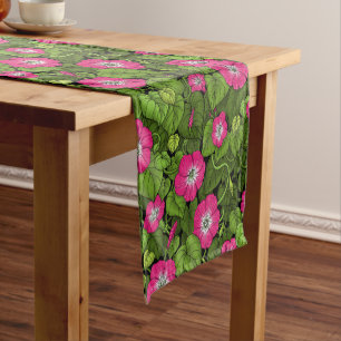 Morning glory in pink and green short table runner