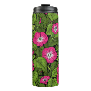 Morning glory in pink and green thermal tumbler