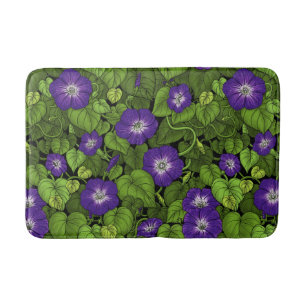 Morning glory in purple and green bath mat