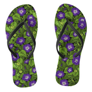 Morning glory in purple and green flip flops
