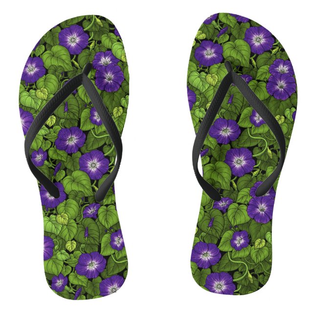 Morning glory in purple and green flip flops (Footbed)