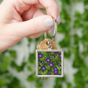 Morning glory in purple and green keychain