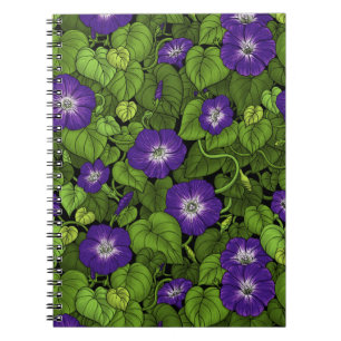 Morning glory in purple and green notebook