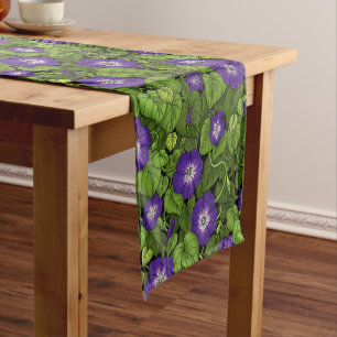 Morning glory in purple and green short table runner