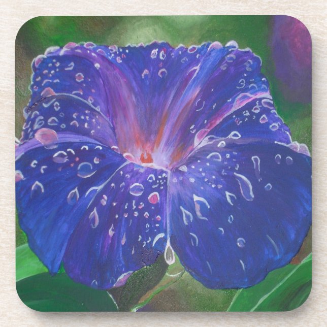 Morning Glory (Ipomoea Purpurea) Petals and Dew Dr Coaster (Front)