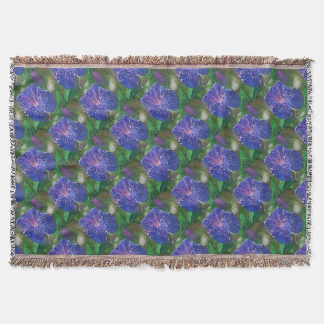 Morning Glory (Ipomoea Purpurea) Petals and Dew Dr Throw Blanket (Front)