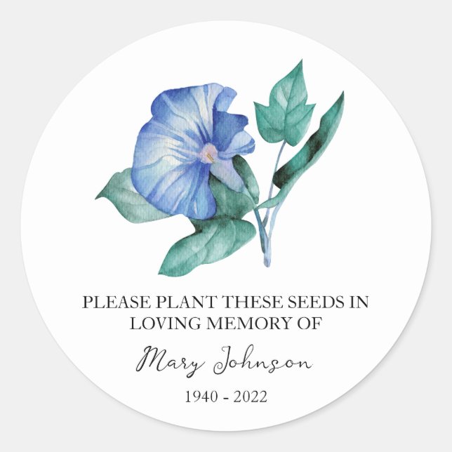 Morning Glory Memorial Funeral Seed Packet Classic Round Sticker (Front)