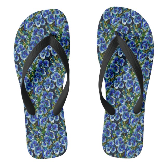Morning Glory Pattern Wide Strap Flip Flops (Footbed)