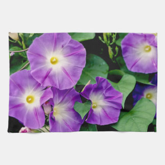 Morning Glory - Purple Flowers Green Leaves Kitchen Towel