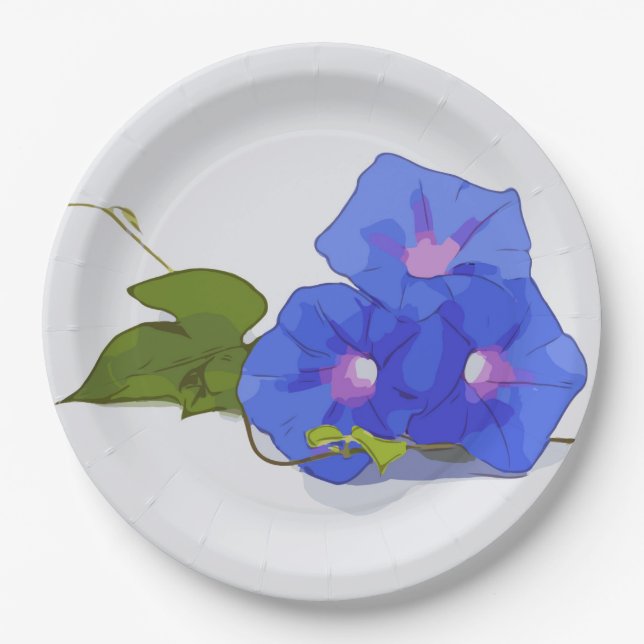 Morning Glory Purple Flowers watercolor Paper Plate (Front)