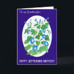Morning Glory September Birthday for Granddaughter Card<br><div class="desc">A pretty floral Birthday Card for a Granddaughter with a birthday in September.The design is a hand-painted watercolour,  by Judy Adamson,  of bright blue Morning Glory flowers on an oval white background with a deep blue border and elegant white lettering. You can personalize the inside message.</div>