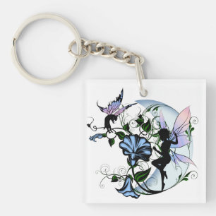 Morning Glory Shadow Fairy and Cosmic Cat Keychain