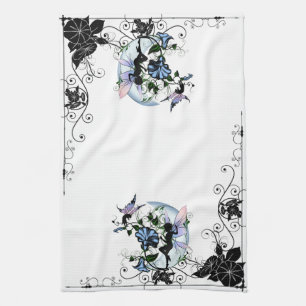 Morning Glory Shadow Fairy and Cosmic Cat Kitchen Towel