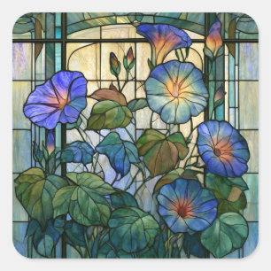 Morning glory stained glass square sticker