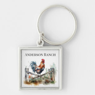 Morning Glory: Watercolor Rooster, custom Keychain