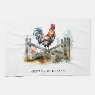 Morning Glory: Watercolor Rooster, custom Kitchen Towel
