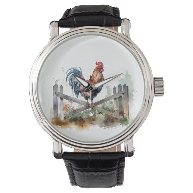 Morning Glory: Watercolor Rooster Watch (Front)