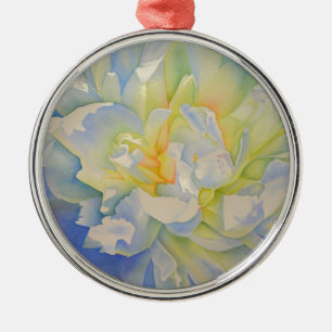 Morning Glow   white peony watercolor painting Metal Ornament