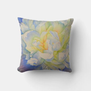 Morning Glow   white peony watercolor painting Throw Pillow