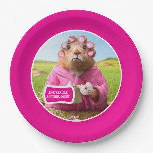 Morning Groundhog with Breakfast Doughnut and Paper Plate