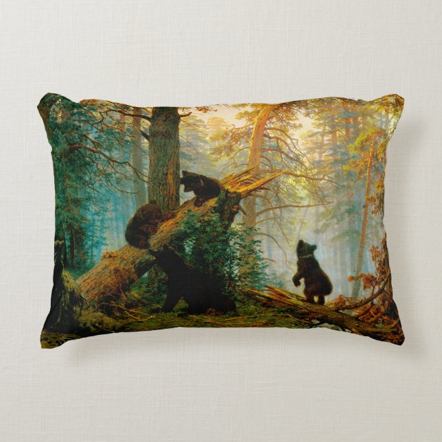 Morning in a Pine Forest Bear with Cubs Shishkin Accent Pillow (Front)