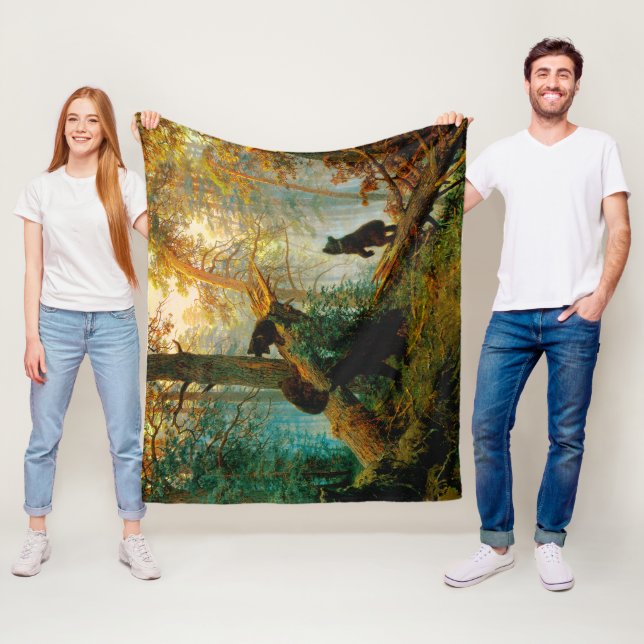 Morning in a Pine Forest Bear with Cubs Shishkin  Fleece Blanket (In Situ)