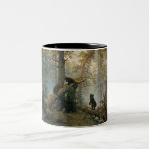 Morning in a Pine Forest (Bears in the Woods) Two-Tone Coffee Mug