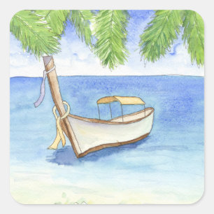 Morning in Bali Watercolor Square Sticker