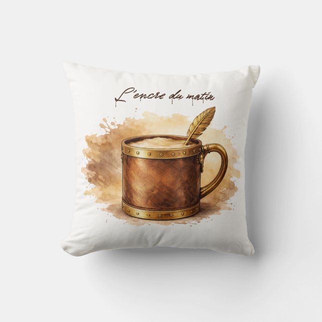 Morning Ink Cup Throw Pillow (Front)