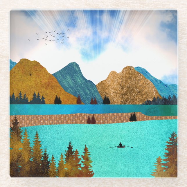Morning Lake Rower Glass Coaster (Front)