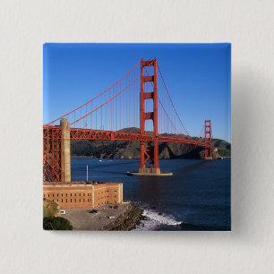 Morning light bathes the Golden Gate Bridge 2 Inch Square Button