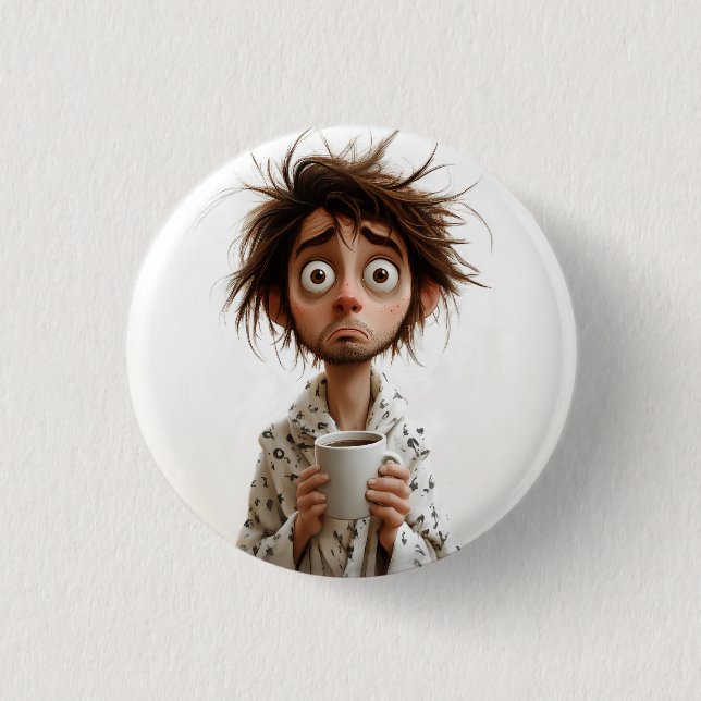 Morning Madness: Coffee First, Questions Later 1 Inch Round Button (Front)