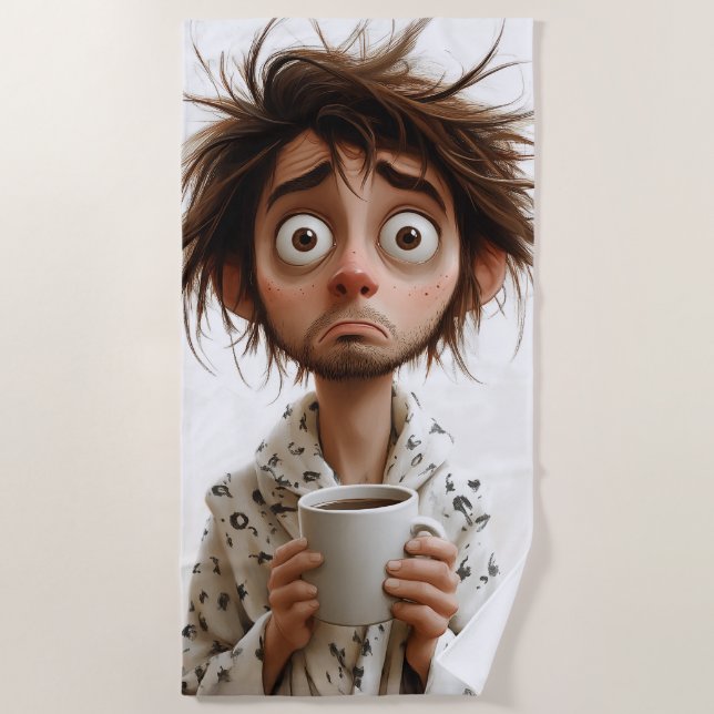 Morning Madness: Coffee First, Questions Later Beach Towel (Front)