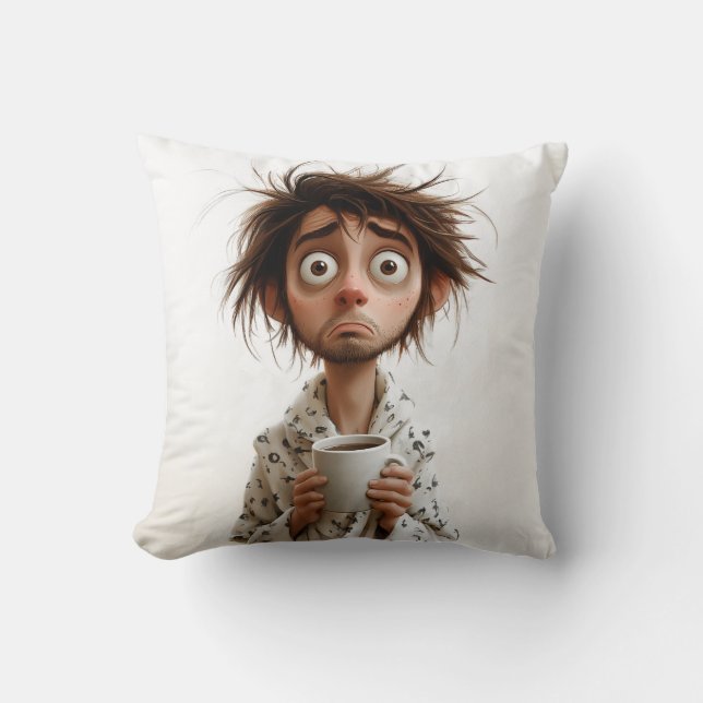 Morning Madness: Coffee First, Questions Later Throw Pillow (Front)