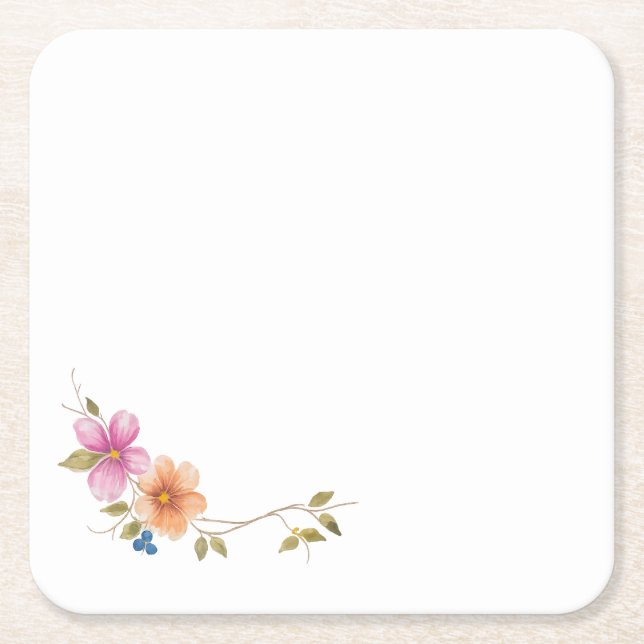 Morning Meadow Blooms Square Paper Coaster (Front)