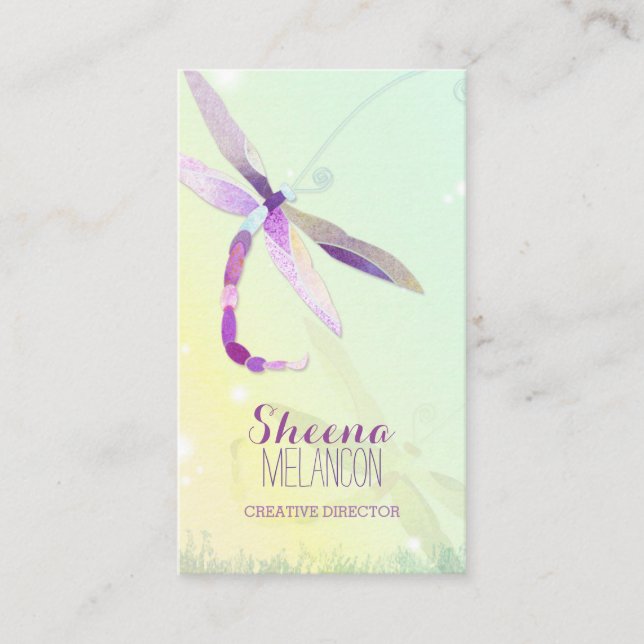Morning Meadow Dragonfly Élégant Carte de visite (Devant)