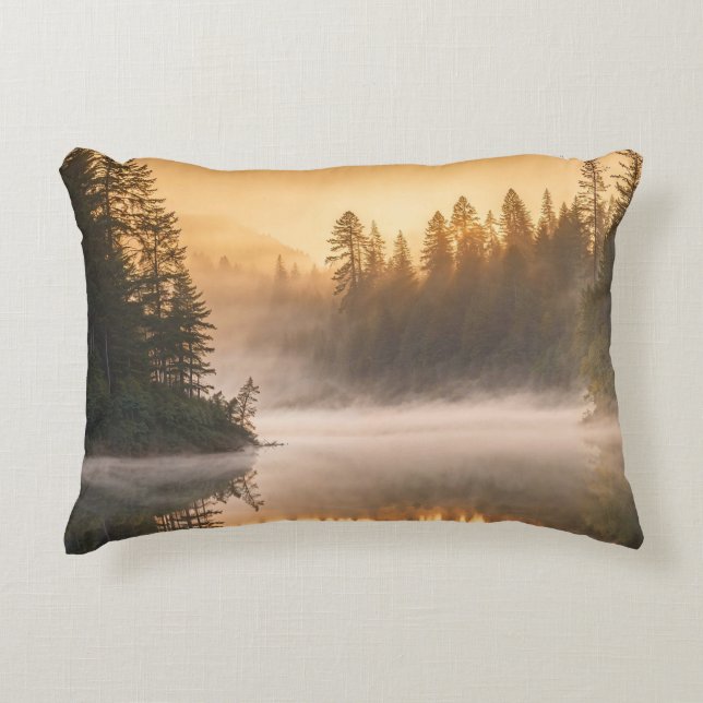 Morning Mist on River in the Pines Accent Pillow (Front)