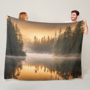 Morning Mist on River in the Pines Fleece Blanket