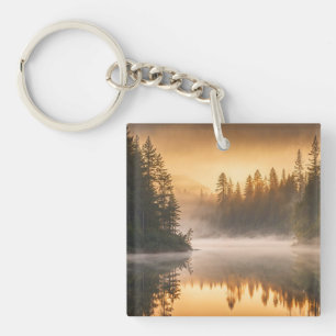 Morning Mist on River in the Pines Keychain