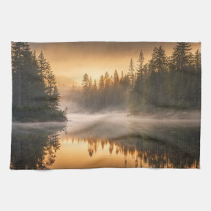 Morning Mist on River in the Pines Kitchen Towel